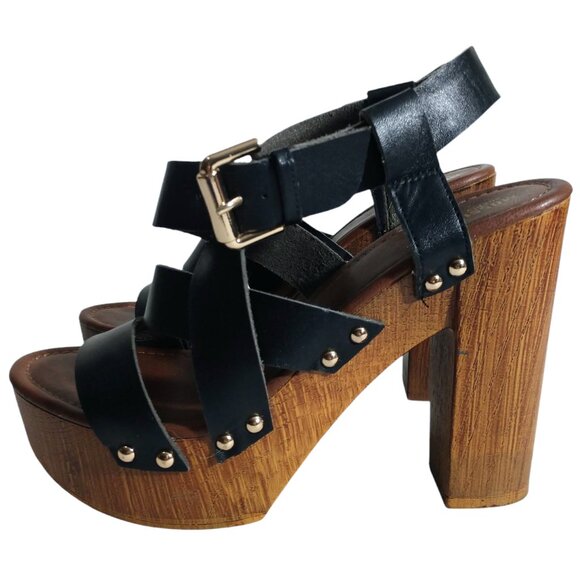 Mossimo Supply Co Women's Caitlin Black Strap Wood Look High Heel Sandals 7 1/2 - Picture 2 of 10
